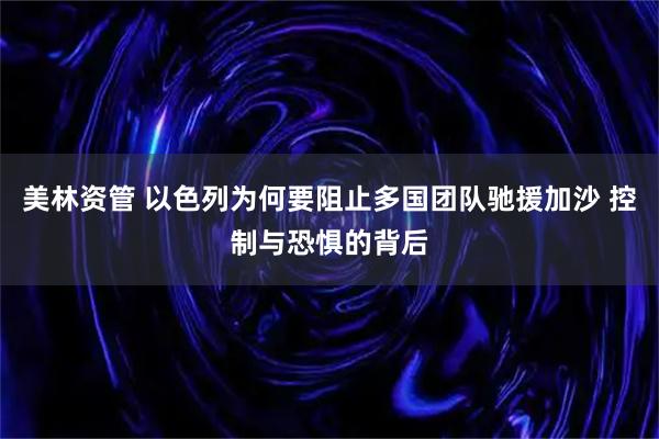 美林资管 以色列为何要阻止多国团队驰援加沙 控制与恐惧的背后
